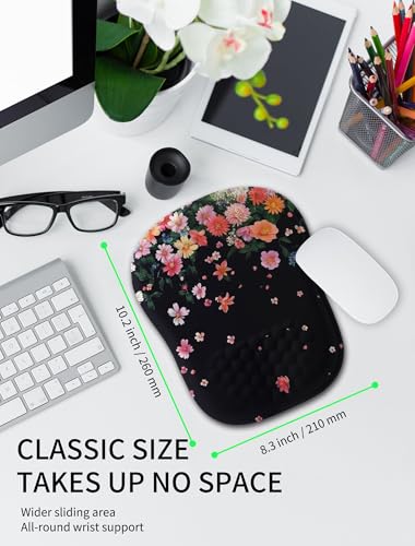 Hokafenle Ergonomic Wrist-Hugging Mouse Pad Wrist Support, U-Shaped Holding Wrist Rest Mousepad for Carpal Tunnel Pain Relief with Cushioned Memory Foam Slope Massage Bulge (10.2x8.3 in,Fall Flower) - color: Falling Flowers