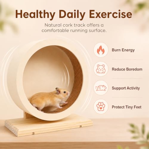 antiai Hamster Wooden Silent Wheel, 12 Inch Small Animal Exercise Wheel Accessories, Quiet Spinner Hamster Running Wheels Prevent Depression Toys for Hamsters, Gerbils, Mice and Other Small Pets (XL) - size: XL
