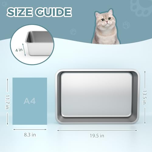 WENBOKMIN Stainless Steel Cat Litter Box - (19.5" L x 13.5" W x 4" H) | Non Slip, Easy to Clean, Never Absorbs Odor, Stains, or Rusts - size: 20" L x 14" W x 4" H