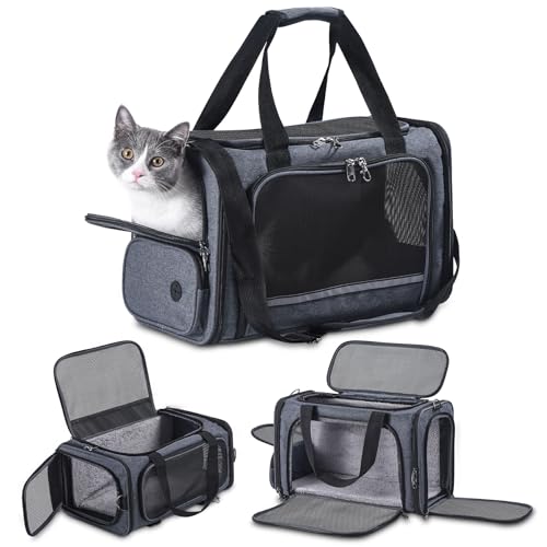Cat Carrier Pet Travel Carrier by Airplane Approved Under seat, TSA Airline Approved Soft-Sided Dogs Carrier Bag for cat,Dogs,17.5 x 8.5 x 11 inches,Grey - color: GREY