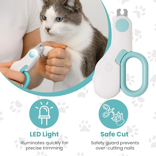 LED Pet Nail Clipper with Safety Guard for Cats & Small Dogs - Claw Trimmer with Light for Nail Bloodline - Razor Sharp Blades for Kitten Bunny Rabbit Bird Ferret Guinea Pig Hamster