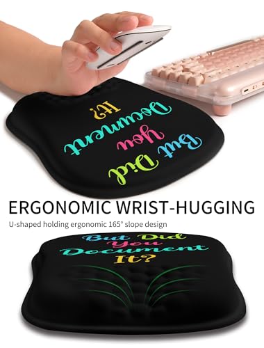 Hokafenle Ergonomic Wrist-Hugging Mouse Pad Wrist Support, U-Shaped Holding Wrist Rest Mousepad for Carpal Tunnel Pain Relief with Cushioned Memory Foam Slope Massage Bulge (10.2x8.3 in,Document it) - color: Document It