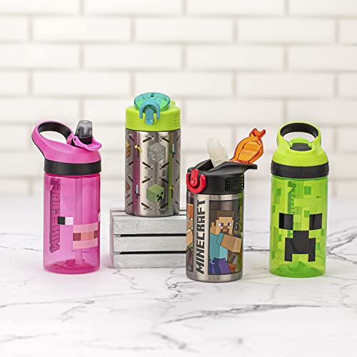 Zak Designs Minecraft Kids Water Bottle with Straw and Built in Carrying Loop Set, Made of Plastic, Leak-Proof Water Bottle Designs (Creeper/Pig, 16 oz, 2pc Set) - color: Creeper & Pig