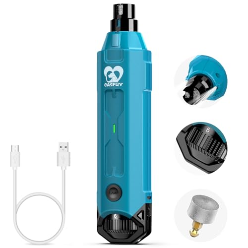 Casfuy 6-Speed Dog Nail Grinder - Newest Enhanced Pet Nail Grinder Super Quiet Rechargeable Electric Dog Nail Trimmer Painless Paws Grooming & Smoothing Tool for Large Medium Small Dogs (Bright Blue) - color: E-Bright Blue