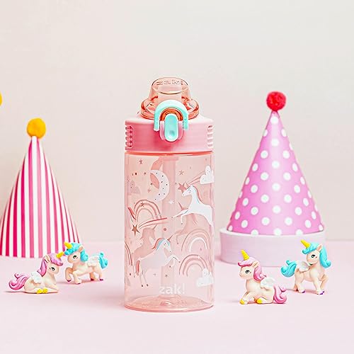 Zak Designs Fanciful Unicorn Sage 16oz Leak-Proof Straw Kids Water Bottle - color: Fanciful Unicorn, size: 16 Ounces