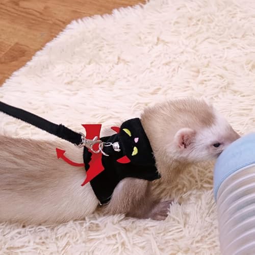 Small Animal Harness and Leash Set, Adjustable Escape Proof Ferret Harness Vest for Adult Ferret, Meerkat, King Squirrel & Fancy Rat, Soft Comfortable Pet Walking Harness with Leash - color: Black