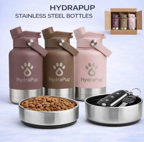 32oz Insulated Water Bottle with Dog Bowls – Human & Pet Shared Use, Stainless Steel Leakproof Travel Bottle (Cocoa Brown) - color: Cocoa Brown