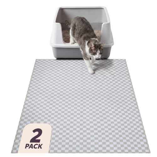 Lovewag Cat Litter Mat, Litter Box Mat, Taupe Checkers, 36x48, 2 Pack | Washable litter mat cover, kitty litter mat & cat mat for litter box, litter trapping mat, prevents tracking, multi-cat - color: Taupe Checkers, size: 36x48 inches (Pack of 2)