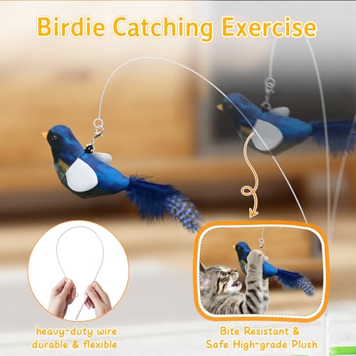 Automatic Cheese-Shaped Interactive Cat Toy – Flying Bird, 6-Hole Mole & Rotating Feather | USB Rechargeable Electronic Feather Toy for Indoor Adult Cats & Kittens, Relieves Boredom | Cheese-shaped non-slip base, 3 play modes, USB-C rechargeable 1200mAh b