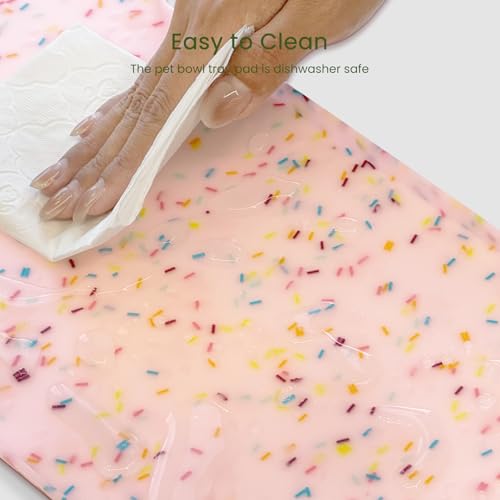 PWTAA Dog Food Mat Anti-Slip Silicone Dog Bowl Mat Thicker Pet Placemat Waterproof Cat Feeder Pad with Raised Edge Puppy Kitten Feeding Mats Suitable Small Medium-Sized Dogs Cats Eating Tray - color: Donut Pink, size: 19.4" x 9.8"