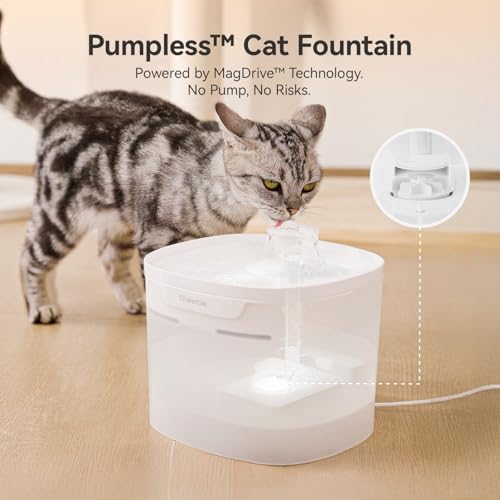 Cheerble Pumpless Cat Water Fountain, 2L/67oz Automatic Pet Fountain, Elfin E1 Lite Cat Fountain for Drinking, MagDrive™ Technology, Continuous Flow Mode, BPA-Free (White, E1 Lite) - color: White, size: E1 Lite Fountain
