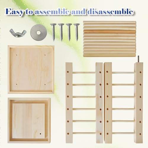 kathson Rabbit Wooden Hay Feeder,Wooden Rabbit Hay Rack Less Wasted Guinea Pig Hay Holder Wood Small Animal Hay Feeder Self Standing Cage Accessories for Chinchillas Hamsters Bunny