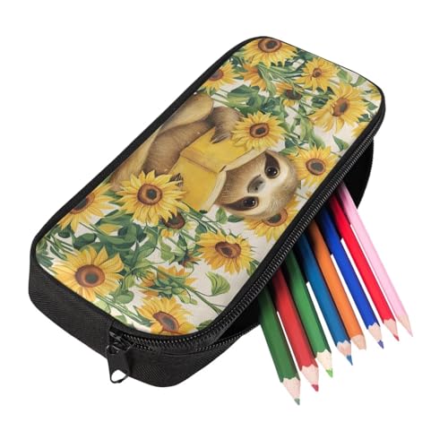 Sunflower Sloth Backpack for Girls 2Nd Grade Boys Bookbag with Lunch Box Large Pencil Case Box and Water Bottles Cover 4 PCS Set Kids 8-10 Comfy Junior High Students School Bag - color: Sunflower Sloth