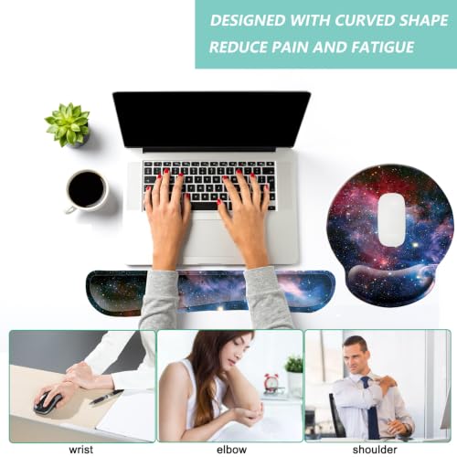 Keyboard Wrist Rest Pad Mouse Pad with Wrist Support Set of 3, Mousepad with Non-Slip Rubber Base, Ergonomic Memory Foam Mouse Wrist Cushion Support for Home Office Laptop Computer, Starry Sky - color: Starry Sky Colorful