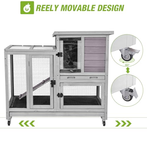 Indoor Rabbit Bunny Hutch Outdoor, Guinea Pig Cages with Removable Bottom Wire Netting - Easy Clean - size: 40.6"L x 26.0"W x 37.6"H