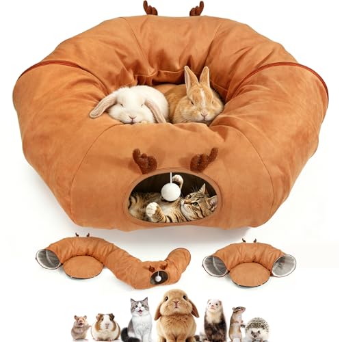 3-in-1 Bunny Tunnel Bed,Collapsible Rabbit Tunnel Toy,Portable Playground | Multi-Functional Collapsible Tunnel Tubes Toys, Three Play Shapes, Suitable for Cats, Puppies, Rabbits, and Ferrets - color: orange
