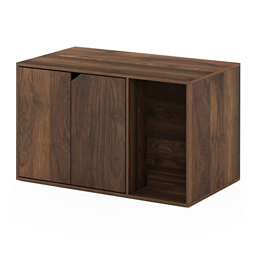 Furinno Peli Litter Box Enclosure, Columbia Walnut | Side Entrance, Hidden Litter Box Furniture, Wooden Pet House, Easy Assembly, for Living Room - color: Columbia Walnut, size: Large