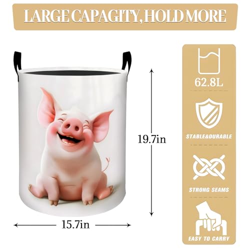 Smiling Cartoon Pig with Pink Cheeks Laundry Basket, Dorm Nursery Foldable Laundry Hamper Organizer for Bathroom Decor, Toy Clothes Storage Box for Bedroom 19.7x15.7 Inch - style: Pig23