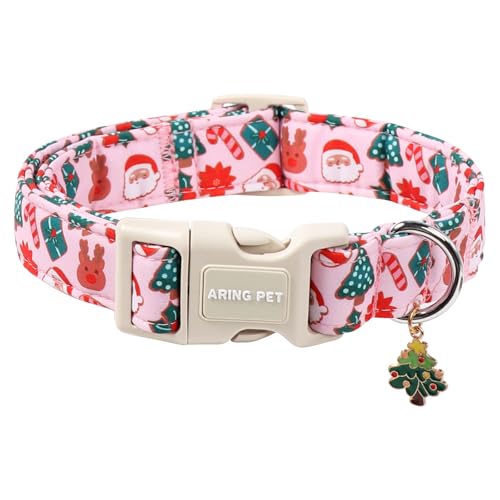 ARING PET Christmas Dog Collar, Cute Pink Christmas Tree Reindeer Santa Claus Pets Collars for Puppy Small Medium Large Girl Boy Dogs-M Size - color: Christmas-Pink Party, size: Medium