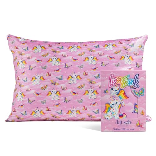 Lisa Frank x Kitsch Satin Pillowcase, Size 19x26 - Angel Kitty | Softer Than Silk Pillow Cases, Smooth Cooling Satin Pillow Case for Hair and Skin, Wrinkle-Free, Machine Washable - color: Angel Kitty, size: Standard/Queen (1 Pack)