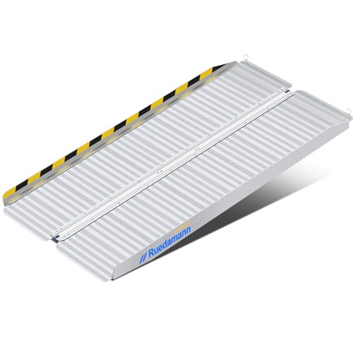 Ruedamann 5FT Portable Wheelchair Ramp for Home Steps, Non-Slip Aluminum | Wheelchair Ramp With Upgraded Hinge, Aluminum Folding Ramp for Doorways, Ramp for Wheelchairs, Scooters, Steps, Stairs, Pets - size: 5FT Silver(Using Height 5-15'')