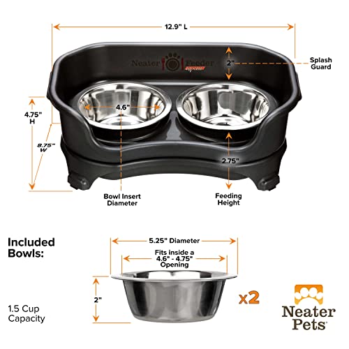 Neater Feeder Express Mess Proof Dog Bowls Elevated for Small Breeds Under 15 Lb, Made in USA, No Spill Raised Dog Food Bowl Stand, Stainless Steel Food and Water Bowl Set, Feeding Station, Black - color: Midnight Black, size: Small w/ Standard Bowls