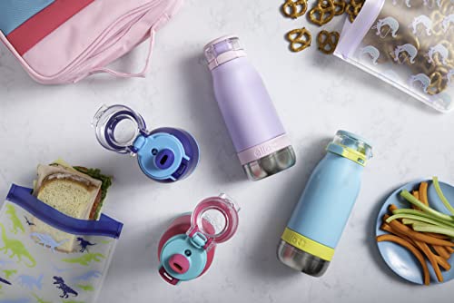 Ello Emma 14oz Insulated Stainless Kids Water Bottle with Straw, Sky | Insulated stainless steel kids water bottle with straw, leakproof locking lid, carry handle, and cold drinks for school - color: Sky
