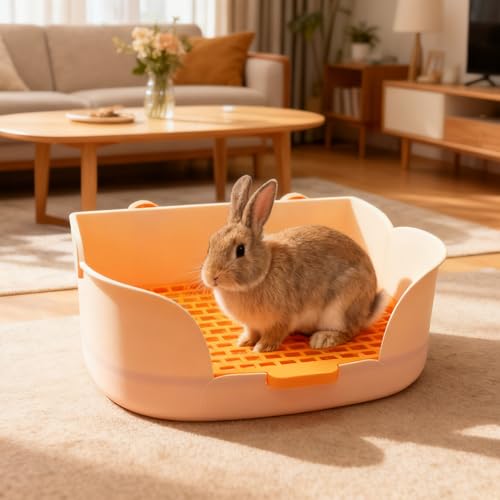 PINVNBY Litter Box for Rabbits,Plastic Rabbit Pan with Grate,Bunny Potty Training Corner Detachable Rabbit Toilet Bedding Accessory for Hedgehog Chinchilla Ferret (Orange) - color: 【Orange】