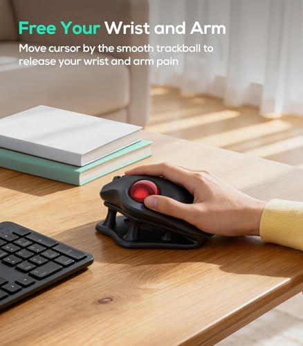 Nulea Wireless Trackball Mouse Ergonomic 21.7 Tilt Stand Thumb Control | Rechargeable mouse with 4 DPI levels,Bluetooth 2.4G connection,3 device switching,precise control,compatible with PC Mac - color: A-Red