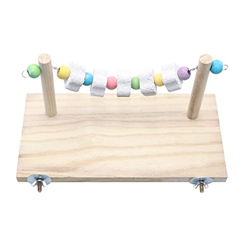 Wontee Wooden Stand Platform with Grinding Toys Bird Perch Stand for Parakeets Cockatiels Conures Rats Gerbils Chinchillas Squirrels