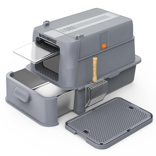Wooaidagg Enclosed Stainless Steel Cat Litter Box with Odor Control, Modular Design with Drawer and Flip Door, Easy to Clean and Wash,Non-Stick Interior,Extra Large Size Fits All Cats(Dark Grey) - color: Dark Grey