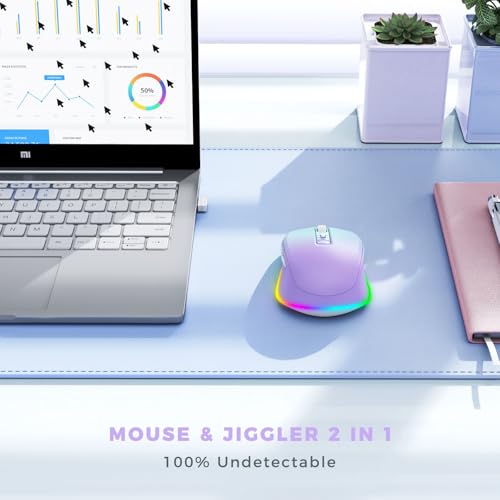 PEIOUS Wireless Mouse Jiggler - Keep Computers Awake, Purple to Green | Rechargeable LED Mouse, Silent Clicks, Adjustable DPI and Random Movement Keep Computers Awake for Laptop/PC/Mac - color: Purple to Green