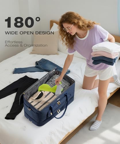 Travel Duffle Bag, Wide Open Large Weekender Bag for Women with Shoe Compartment, Carry on Overnight Bags with Toiletry Bag, Hospital Bag for Women Labor Delivery with Wet Pocket (Navy) - color: Navy, size: 45L