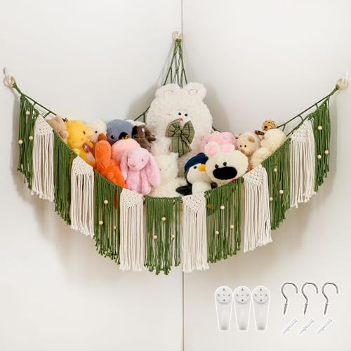 Stuffed Animal Hammock with Weaving Tassels and Beads Avocado Green - color: Avocado Green