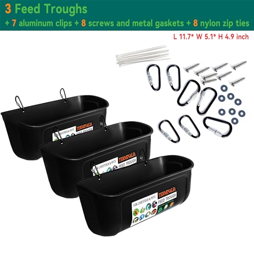 Terminalia 3 Pack Duck Chicken Poultry Hanging Fence Feeder | 8 Quarts in Total | Black｜A Free Feed Scoop Included - color: 3Black