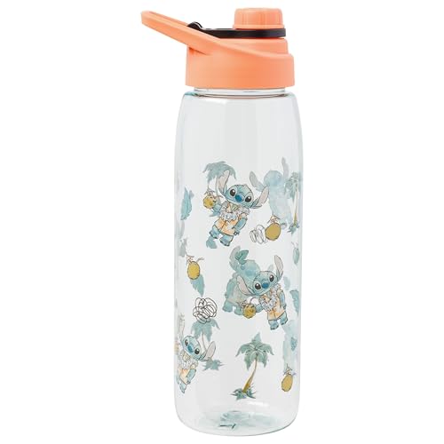 Silver Buffalo Disney Lilo and Stitch Hawaiian Shirt, Water Bottle, 28oz | Lei and Coconut Drink, Tropical Vibes Pattern, Includes Screw-On Lid, 0.83 Liters - color: Lilo and Stitch in Hawaiian Shirt Pattern, size: 28 Ounces