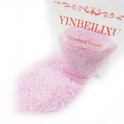 Crushed Glass Glitter, Broken Stones Shattered Glass Chips for Resin Art Crafts, Epoxy Resin Supplies, Geod Painting, DIY Art Projects, Jewelry Making, 2-4mm, 200g/7oz (Pink) - color: Pink