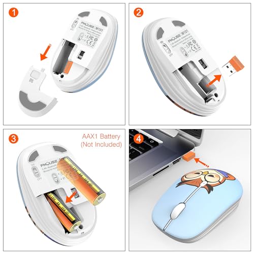 FMOUSE Cute Cartoon Silent Wireless Mouse, Dual Mode Bluetooth & USB 2.4G | Sleepy Book Owl, Ideal for Kids Students Back to School | AA Battery Powered | Compatible with Laptop Mac iPad Tablet > - color: Sleepy Book Owl