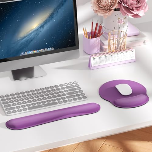KTRIO Keyboard Wrist Rest & Mouse Pad with Wrist Rest, Violet Purple | Memory Foam Wrist Support, Ergonomic Design, Non-Slip Base, Office and Home Use - color: Violet Purple