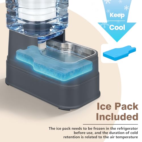 1.6 Gallon Pet Automatic Dog Water Dispenser Cat Gravity Waterer Feeder with Stainless Steel Bowl 8L Large Capacity Puppy Feeding Raised Bowls with Filter,Ice Pack (Charcoal Gray, 6L(1.6 Gallon)) - color: Charcoal Gray, size: 6L(1.6 Gallon)