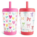 SANDJEST Kids nsulated Stainless Steel Tumbler with Silicone Straw, 12 Ounces, Pack of 2 for Boys, Birthday Back to School (Heart + Bow) - color: Heart + Bow