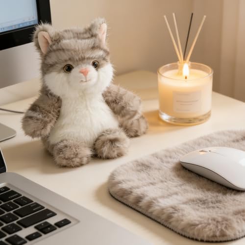 PEACH CAT Cat Stuffed Animal Cute Kitten Plushies Small Plush Toys Gifts for Kids Grey (Squeaky) - style: Grey Cat