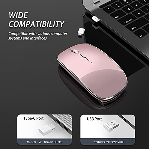Halpilt Wireless Mouse Chargeable Portable Silent USB and Type-C Dual Mode Wireless Mouse 3 Adjustable DPI for Laptop, Mac, Android, PC (Q23S Rose Gold) - color: Rose gold