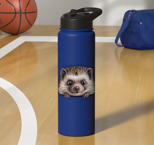 Hedgehog Cute Peeking Spiky Animal Lover Stainless Steel Insulated Water Bottle - color: Royal Blue