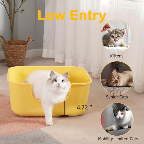 Large Cat Litter Box with High Sides,Cat Boxes for Indoor Cats,Cat Litter Pan for Kitty,Litter Box with Low Entry,Easy to Clean,Anti-Splashing (Grey-Long Side Entry) - color: Long Side Entry-Grey