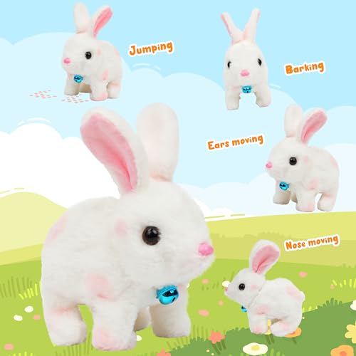 Easfan Pink Jumping Bunny Talking Interactive Plush Toy Gift for Kids | Hopping spotted, moving ears & nose, singing shaking glowing, electric toy, gift for Toddlers - style: Bunny_Pink
