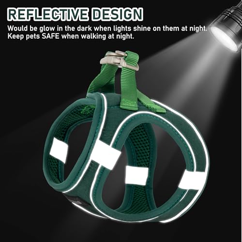 GAMUDA Small Pet Harness Collar and Leash Set, Step in No Chock No Pull Linen Fabric Soft Mesh Dog Vest Harnesses Reflective for Dogs Puppy Cats Kitten Rabbit (Green, S) - color: Green, size: Small