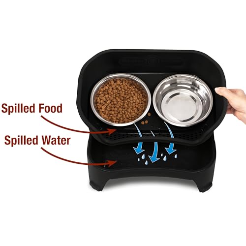 Neater Feeder Express Mess Proof Dog Bowls Elevated for Medium and Large Breed – Made in USA – No Spill Raised Slow Feeder Elevated Dog Bowl Stand, Slow Feed Food and Water Bowl Set, Black - color: Midnight Black, size: Medium to Large w/ 9 Peak Slow Feed