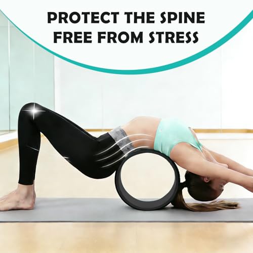 NGT Yoga Wheel 13 inch Yoga Wheel for Back Pain Strongest and Most Comfortable Dharma Yoga Prop Wheel with Free Yoga Bands - color: black-black