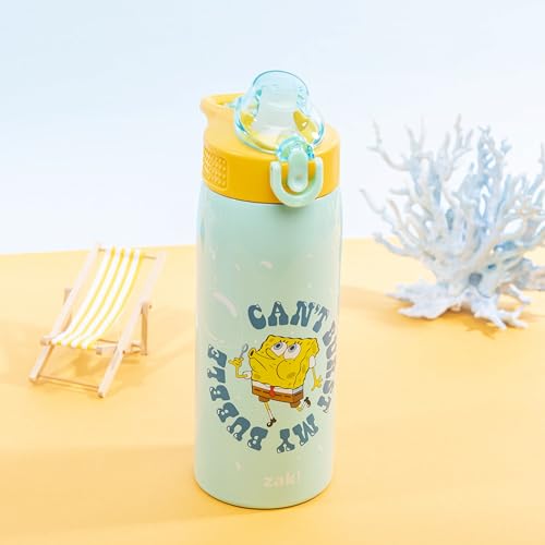 Zak Designs SpongeBob Sage 19oz Leak-Proof Straw Kids Water Bottle | BPA Free, Insulated Stainless Steel, Cupholder Friendly, Dishwasher Safe, Lid Lock, Handle, For School, Home, Travel, Outdoor - color: SpongeBob and Patrick